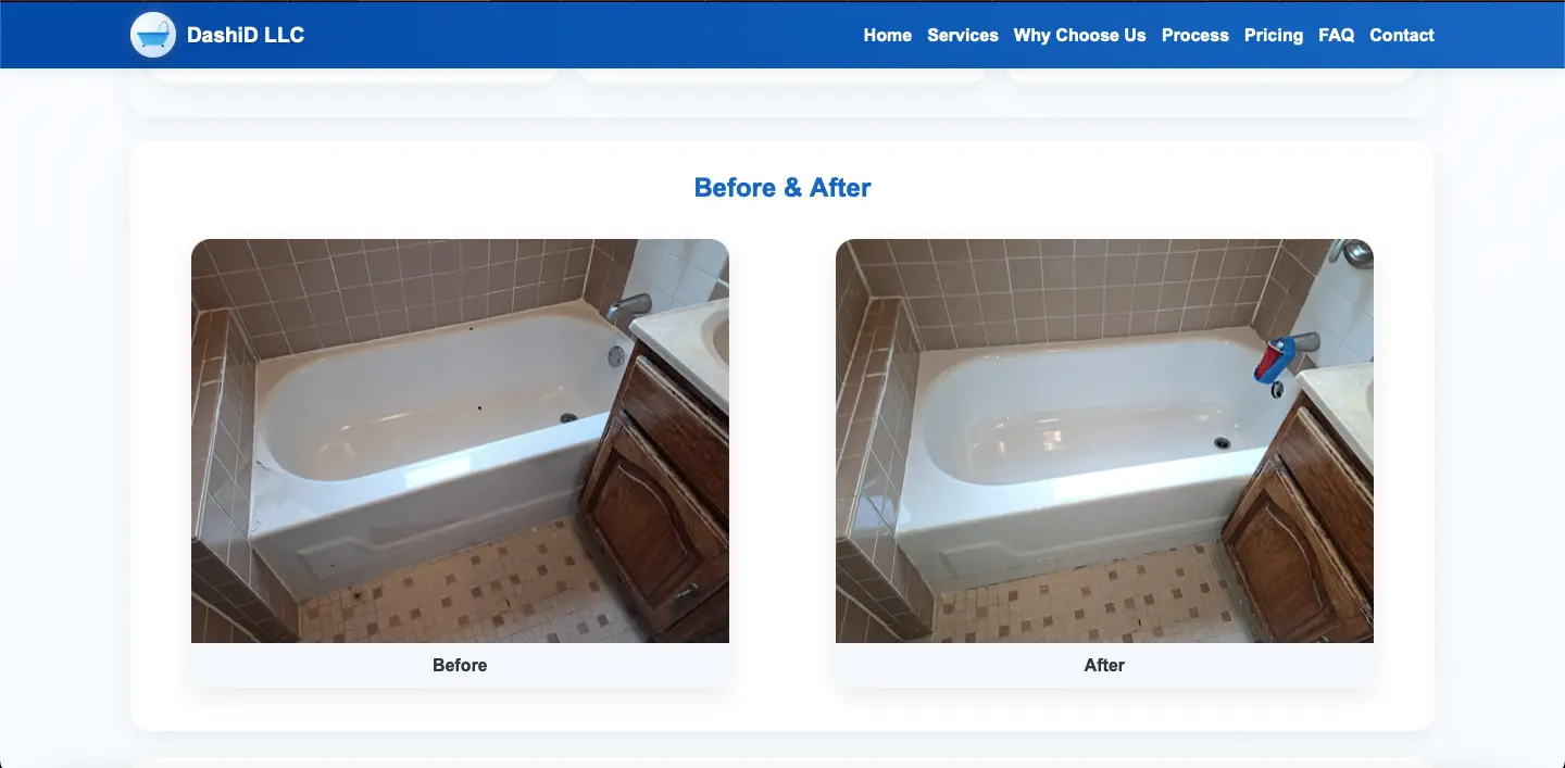Captura desktop de DashiD LLC before-and-after refinishing gallery.