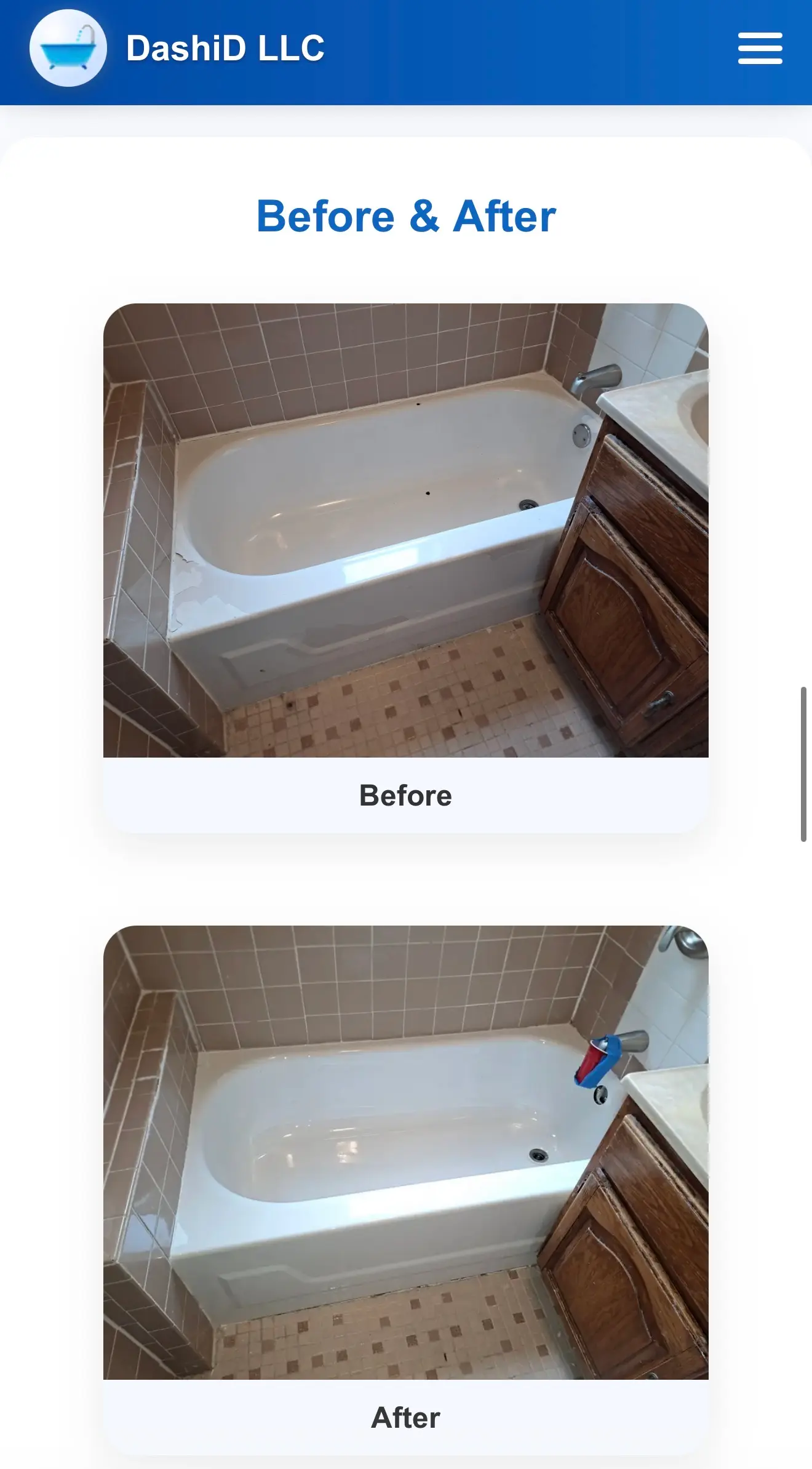 Captura móvil de DashiD LLC before-and-after refinishing evidencia.