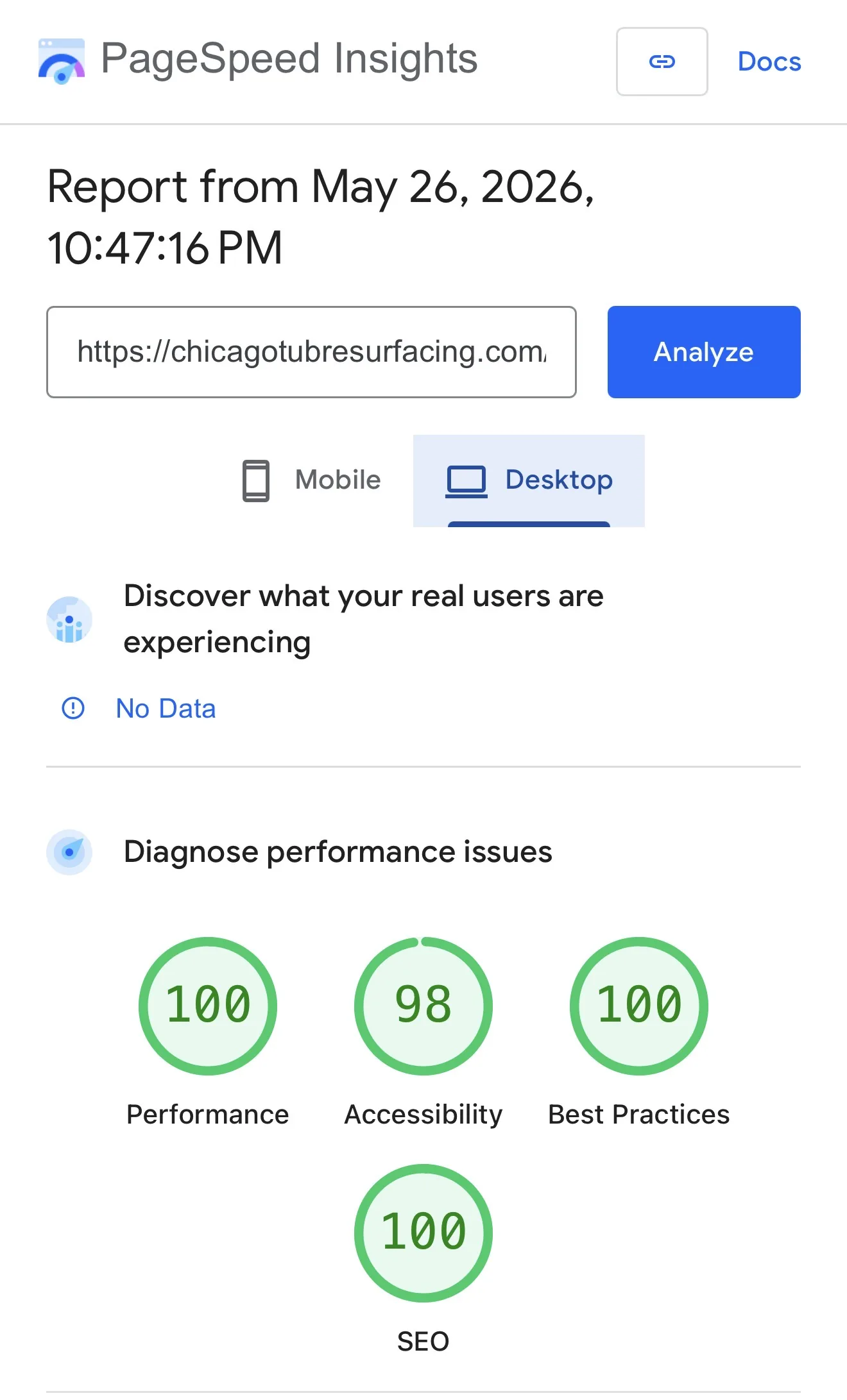 Versión desktop laboratorio de PageSpeed Insights report for the DashiD LLC sitio web