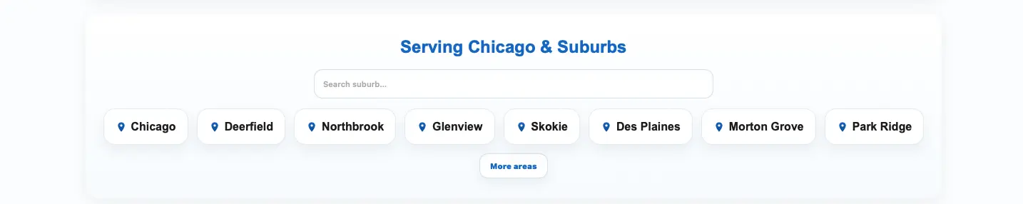Captura desktop de DashiD LLC Chicago y suburb service area estructura.