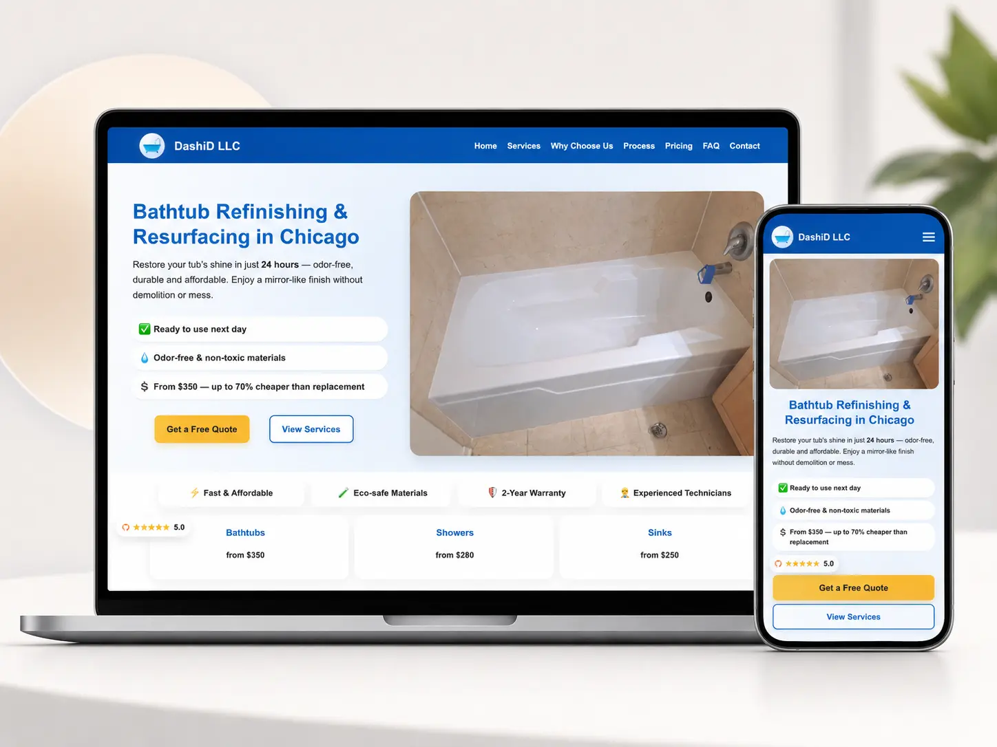 Preview of DashiD LLC Chicago bathtub refinishing sitio web homepage